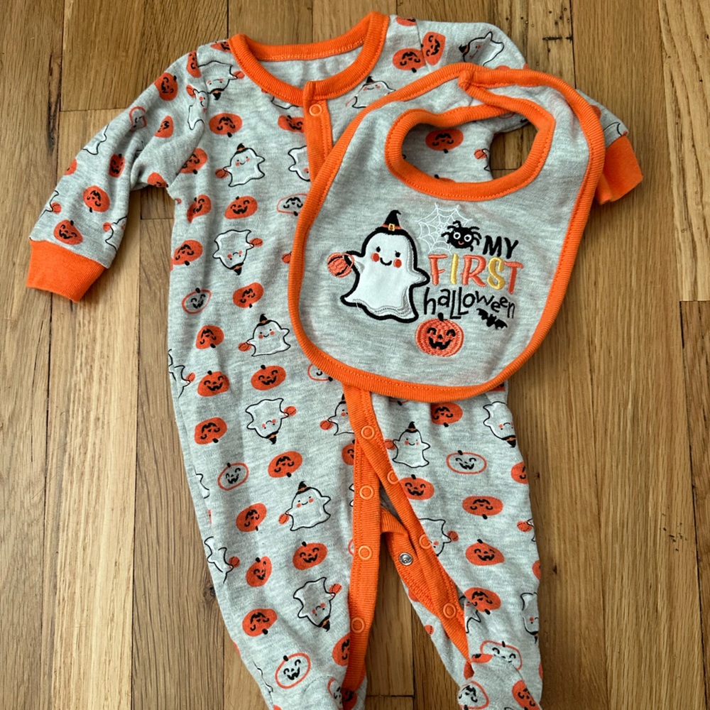 My first Halloween pajamas & bib
